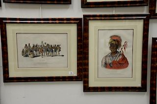 Thomas McKenny and James Hall Set of four hand colored lithograph The History of Indian Tribes of North America (1) War Dance si...