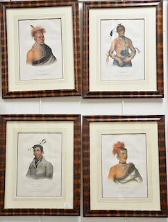 Thomas McKenny and James Hall 
Set of four hand colored lithograph 
The History of Indian Tribes of North America, with Biographical...