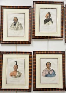 Thomas McKenny and James Hall 
Set of four hand colored lithograph 
The History of Indian Tribes of North America 
(1) Wat-Che-Mon-n...