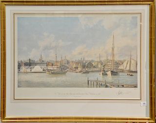 John Stobart (1929) 
Hartford, A View of the Statehouse from the Connecticut River Waterfront in 1876 
lithograph 
pencil signed and...