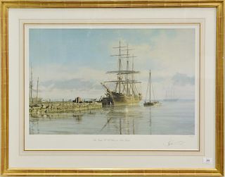 John Stobart (1929) 
The Bark W. B. Flint at East Boston 
lithograph 
pencil signed and numbered lower right: John Stobart 296/750  ...