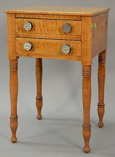 Tiger maple two drawer Sheraton stand, 19th century.
ht. 28 in.; top: 18" x 18 1/2"