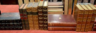 Group of forty-nine leatherbound books and sets of books including Gilblas Lesage, White's Shakes, Bulfinch, Diary of Samuel Pepys, ...