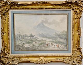 Claude Louis Chatelet (1753-1794) 
The Woods Near Mt. Etna 
watercolor on paper 
signed lower left 
Signed, titled, and letter by ar...