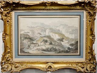 Claude Louis Chatelet (1753-1794) 
The Valley Diana, Salerno 
Landscape 
watercolor 
signed lower left 
signed, titled, and letter b...