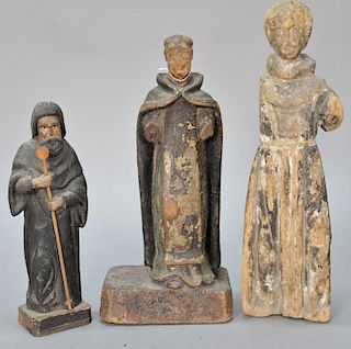 Group of three 17th/18th century carved wood and polychrome religious figures. ht. 10 1/2 in to 14 1/2 in.