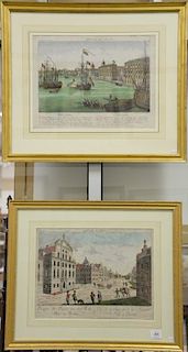 Francois Xavier Habermann and Bath Frederic Leizelt 
set of two colored engravings 
(1) Vue de Boston 
Prospect des Plazes vor dem R...