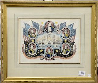 After Nathaniel Currier 
Naval Heroes of the United States 
hand colored lithograph 
marked lower left Lith & Pub by N. Currier 
ent...