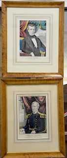 Set of five Currier presidential hand colored lithographs including William Henry Harison, John Tyler, James K. Polk, Zachary Taylor...