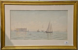 Frederic Cozzens (1846-1928) 
Sailing Out of the Hudson River Between Castle Williams and Statue of Liberty New York 
watercolor 
ma...