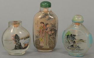 Three interior painted snuff bottles. 
ht. 2 1/2 in. to 3 in.