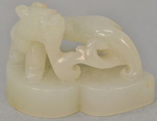 White jade seal with open work carving. 
ht. 1 5/8 in.