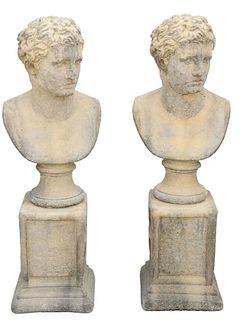 (2) CAST STONE GARDEN STATUARY BUSTS OF ADONIS