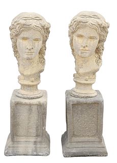 (2) CAST STONE STATUARY CLASSICAL BUSTS ON PLINTHS