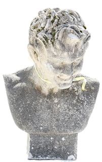 FRENCH CAST STONE GARDEN STATUARY BUST OF PAN