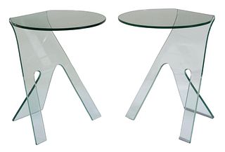 (2) CONTEMPORARY HOT-BENT CLEAR GLASS SIDE TABLES