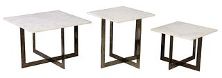 MOLTENI & C MARBLE-TOP & CHROMED SIDE TABLES
