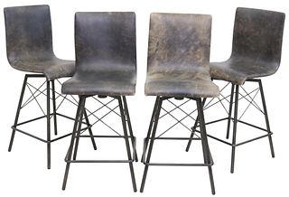(4) FOUR HANDS 'DIAW' MODERN LEATHER BAR STOOLS
