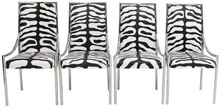 4) MODERN HAND-PAINTED ZEBRA CHROMED DINING CHAIRS