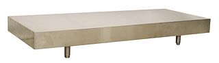 CONTEMPORARY METAL-CLAD LOW COFFEE TABLE, 72"L
