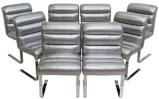 (8) METALLIC UPHOLSTERED CANTILEVER DINING CHAIRS