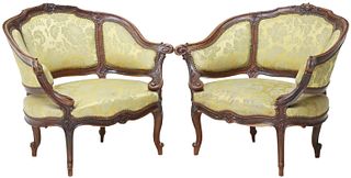 (2) FRENCH LOUIS XV STYLE WALNUT BERGERES