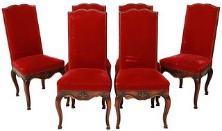 6) FRENCH LOUIS XV STYLE UPHOLSTERED DINING CHAIRS