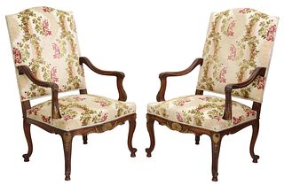 (2) FRENCH LOUIS XV STYLE HIGH BACK FAUTEUILS