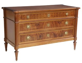 FRENCH LOUIS XVI STYLE MAHOGANY 3-DRAWER COMMODE