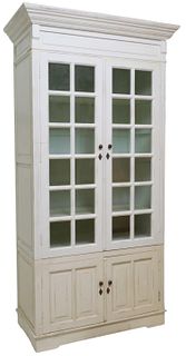 FRENCH WHITE PAINTED GLAZED DOOR BOOKCASE