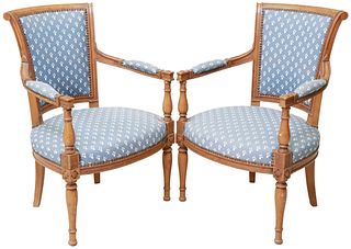 (2) FRENCH LOUIS XVI STYLE UPHOLSTERED FAUTEUILS