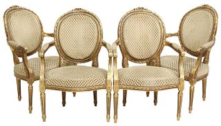 (4) FRENCH LOUIS XVI STYLE GILTWOOD FAUTEUILS
