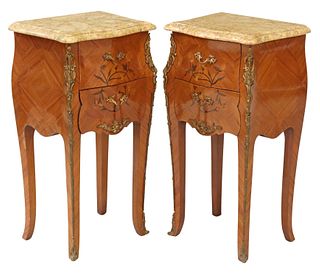 (2) FRENCH LOUIS XV STYLE MARBLE-TOP NIGHTSTANDS