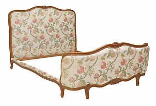 FRENCH LOUIS XV STYLE FLORAL UPHOLSTERED BED