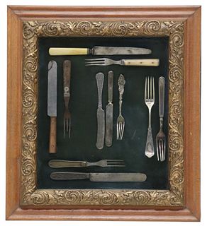 FRAMED SILVERPLATE & OTHER METAL CUTLERY, 19TH C.