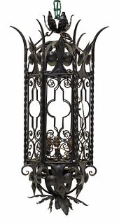 FRENCH GOTHIC REVIVAL WROUGHT IRON 3-LT LANTERN