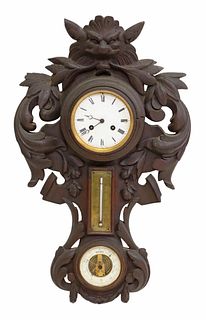 FRENCH CARVED WALL CLOCK, THERMOMETER & BAROMETER