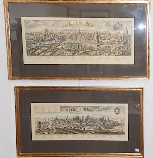 After Friedrich Bernhard Werner (1690-1778) 
Panoramic views of "Paris" and "Roma"
colored engraving 
Paris: engraved by Edizioni Po...