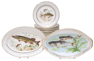 (14) FRENCH ORCHIES PORCELAIN FISH SERVICE