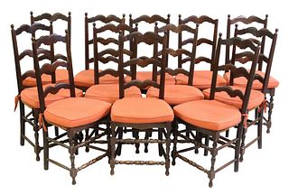 (12) FRENCH PROVINCIAL LADDER BACK DINING CHAIRS