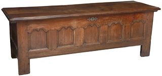 FRENCH PROVINCIAL CARVED OAK COFFER/ STORAGE CHEST