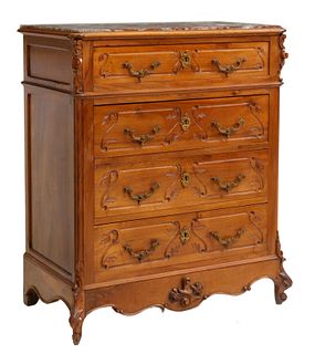 FRENCH LOUIS XV STYLE MARBLE-TOP WALNUT COMMODE