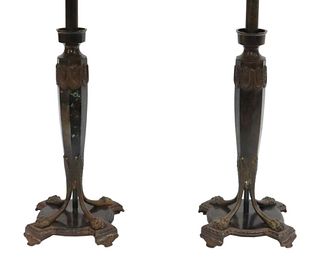 2) FRENCH EMPIRE STYLE PATINATED METAL TABLE LAMPS
