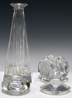 (4) CRYSTAL DECANTER & PAPERWEIGHTS, LALIQUE