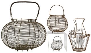 (4) CONTINENTAL METAL WIRE EGG BASKETS, 19TH C.