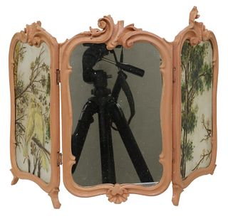 FRENCH PAINTED TRIPTYCH FOLDING DRESSING MIRROR