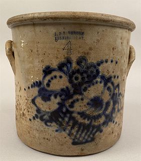 Norton Stoneware Crock w/Cobalt Basket of Flowers