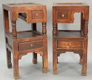 Pair of Chinese side stands with two drawers having remnance of red paint.