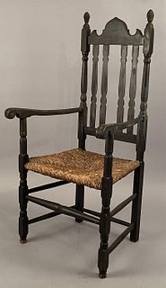 Wm. & Mary Banister Back Arm Chair in Black Paint