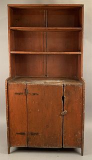 18th C Step/Cant Back Cupboard in Red Paint